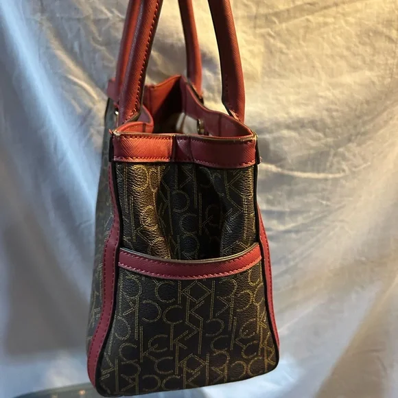 Calvin Klein Brown Monogram Shoulder Bag with Red Trim - Picture 2 of 5